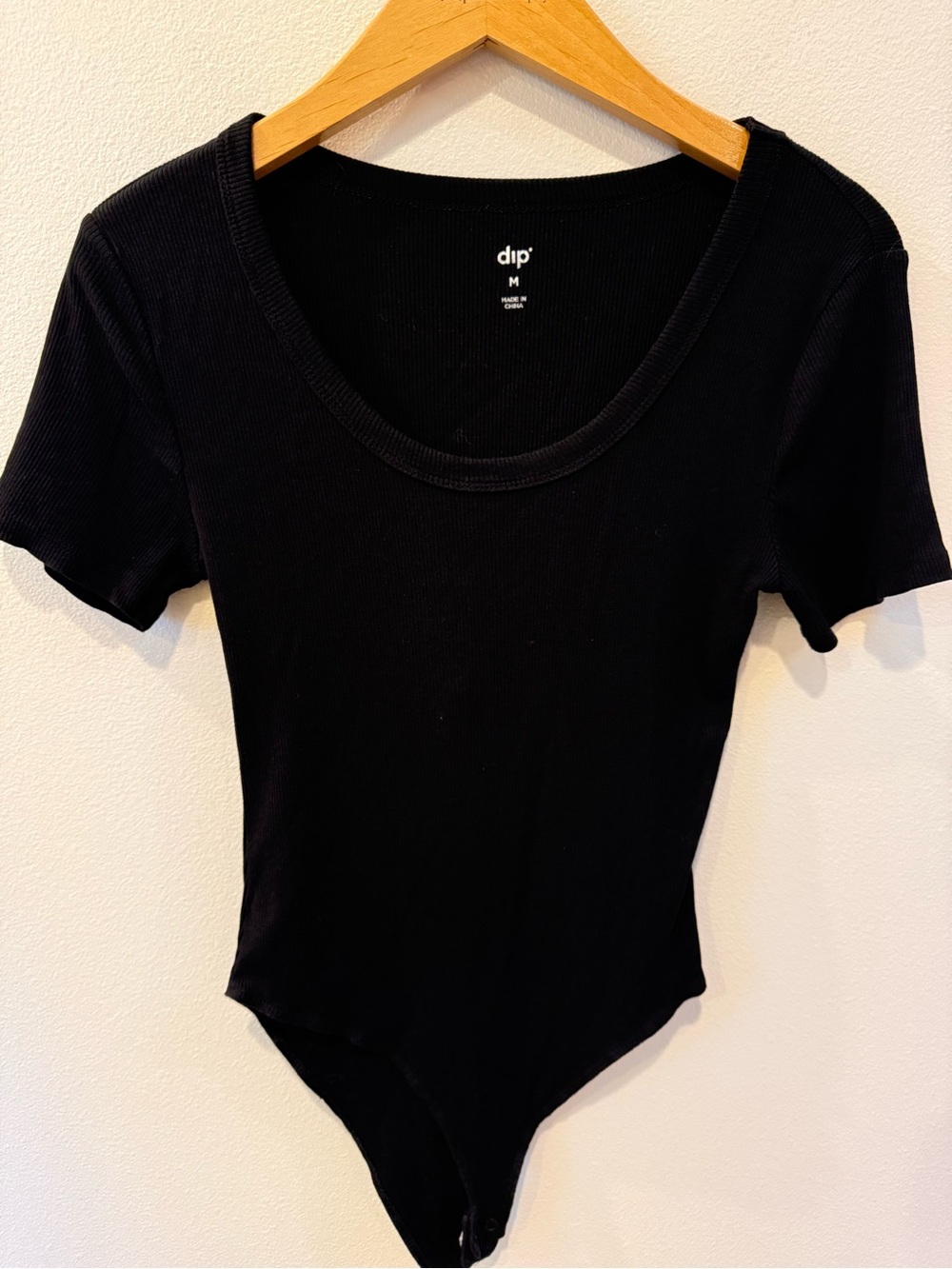 dip Black Ribbed Scoop-Neck Short Sleeve Bodysuit